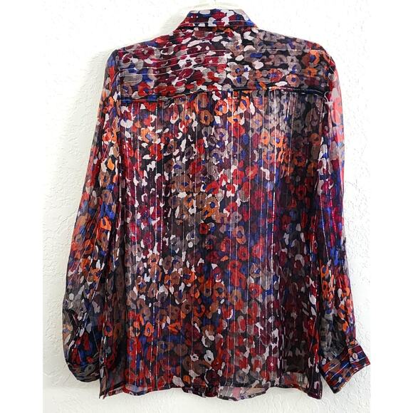 TOP/BLOUSE-CHICO'S-Multi Color-Silver Glimmer Pinstrip-Shirt Style-Chico's 1/SM - Picture 2 of 16